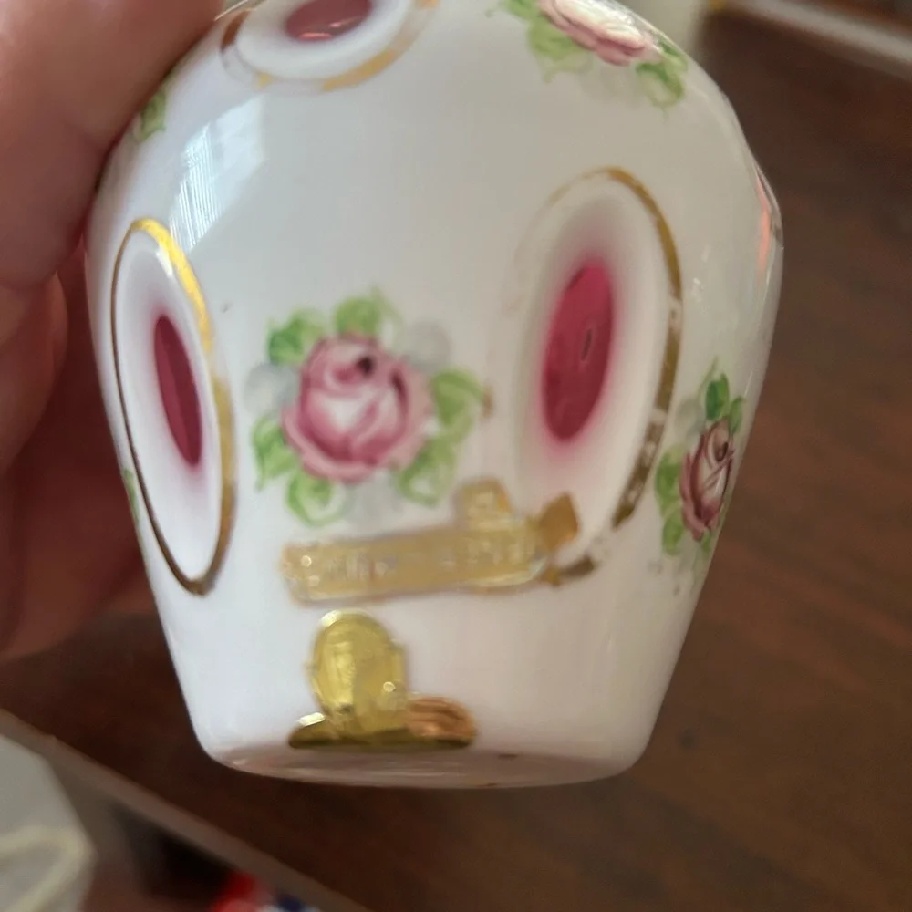 Vintage Famosa LPW Hd Painted Floral Cut Multicolored Glass Gilded Vase Austria
